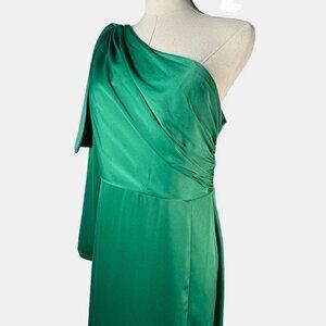 (6) Boohoo OCCASION Gorgeous!!! Emerald Gathered One Shoulder Floor Length Dress